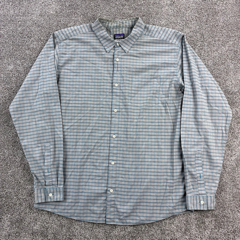 Patagonia Fezzman Shirt Mens XL Blue Button Down Long Sleeve Organic‎ Cotton